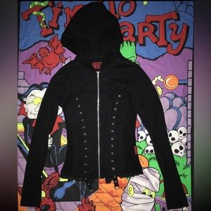 Tripp NYC Hoodie Full Zip Sweater Jacket Size M Straps, Lace Details